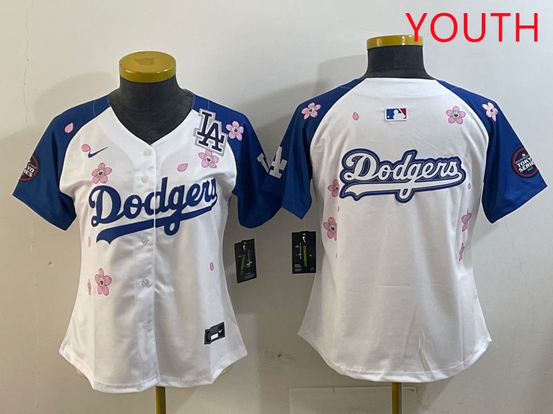 Youth Los Angeles Dodgers Blank White Blue Sakura Edition 2025 Nike MLB Jersey style 17
